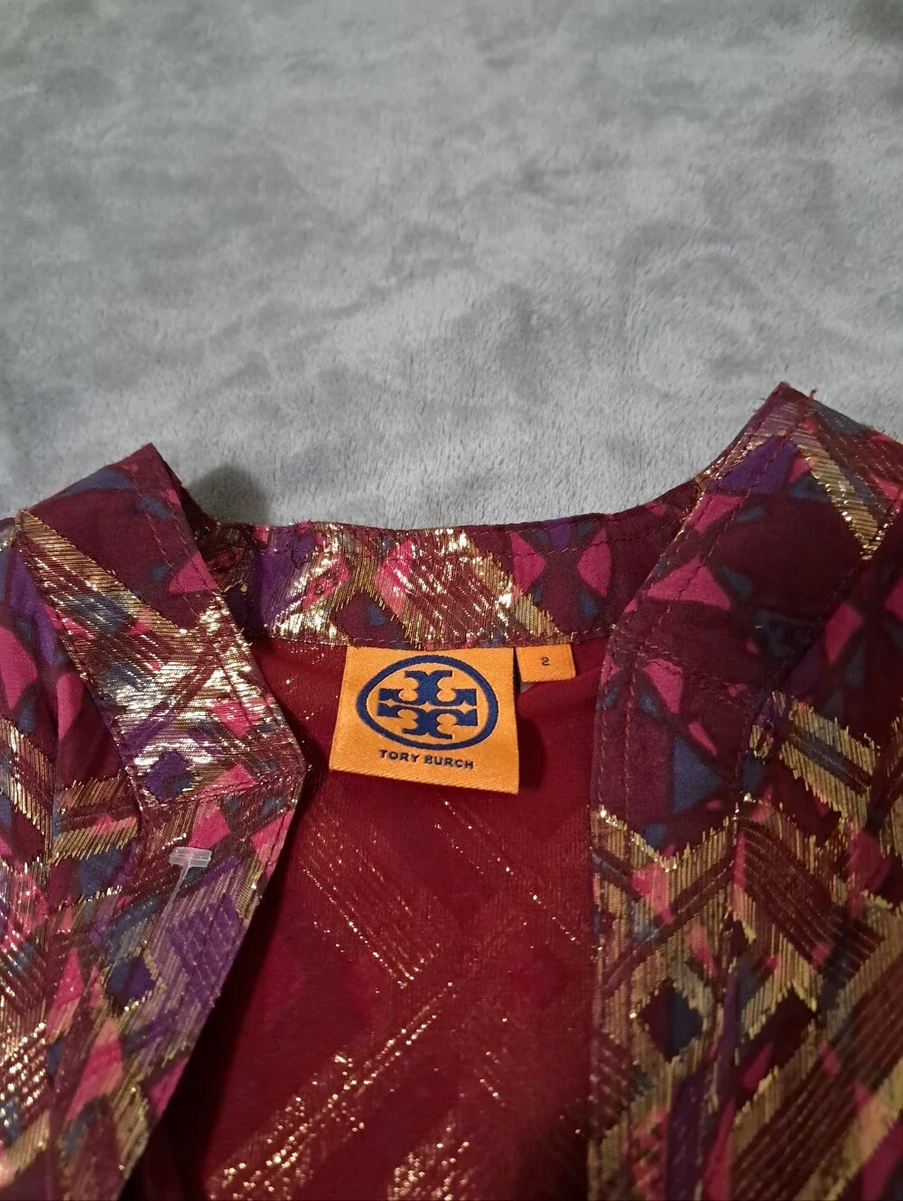 Tory Burch Silk Tunic Blouse with Metallic Detail Sz. 2